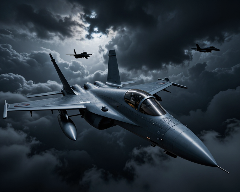 Military aircraft in dark airspace